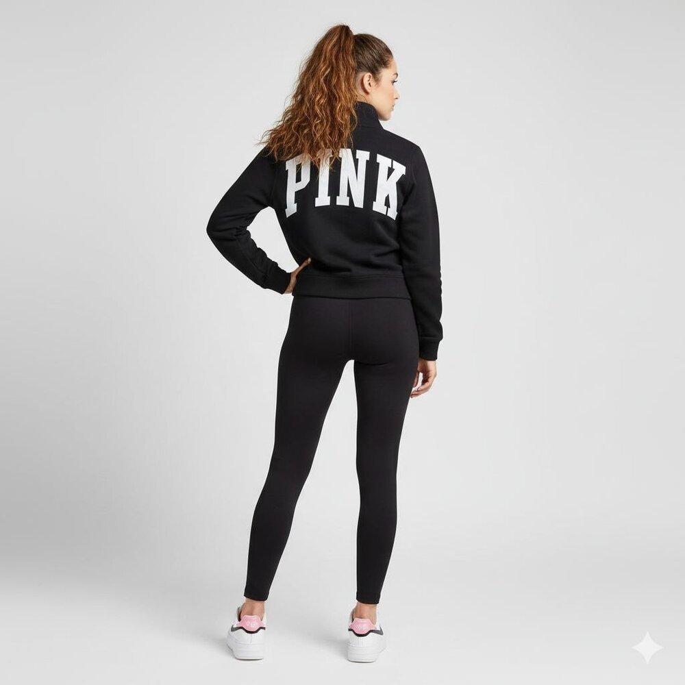 Vintage PINK Victoria's Secret Black Quarter-Zip Logo Pullover Sweatshirt Size S